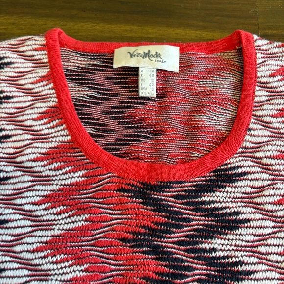 Vica Moda Italy Vintage Top Knit Sleeveless Tank Funny Pattern Red Art To Wear M - Picture 3 of 9